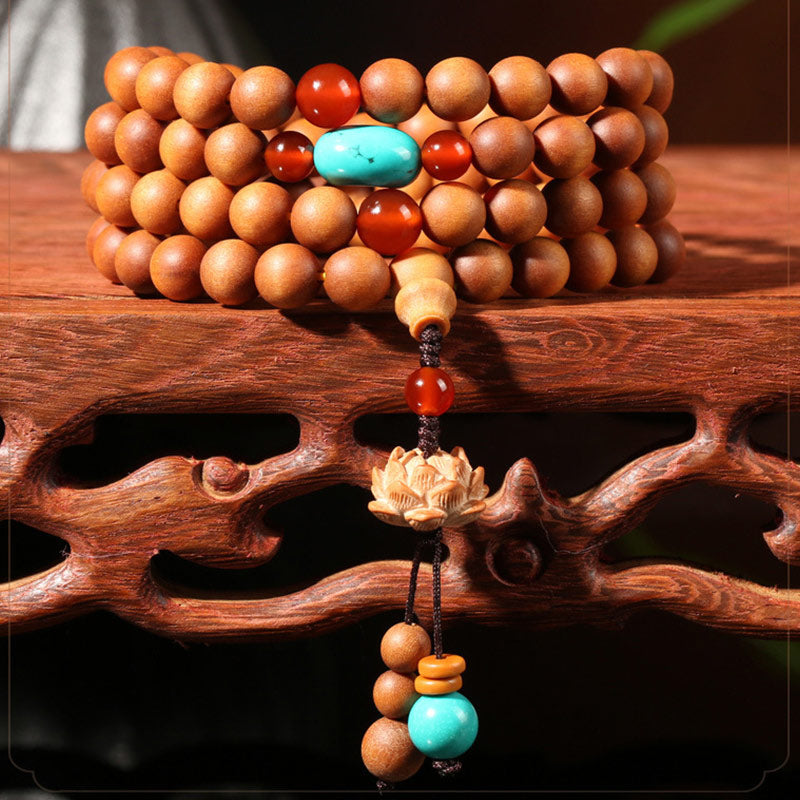 8mm Sandalwood Lotus Enlightenment Charm Bracelet