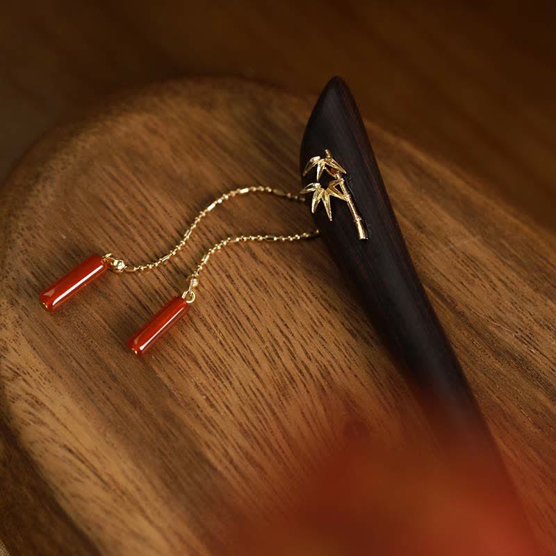 Red Agate Ebony Wood Confidence Tassel Chinese Hairpin