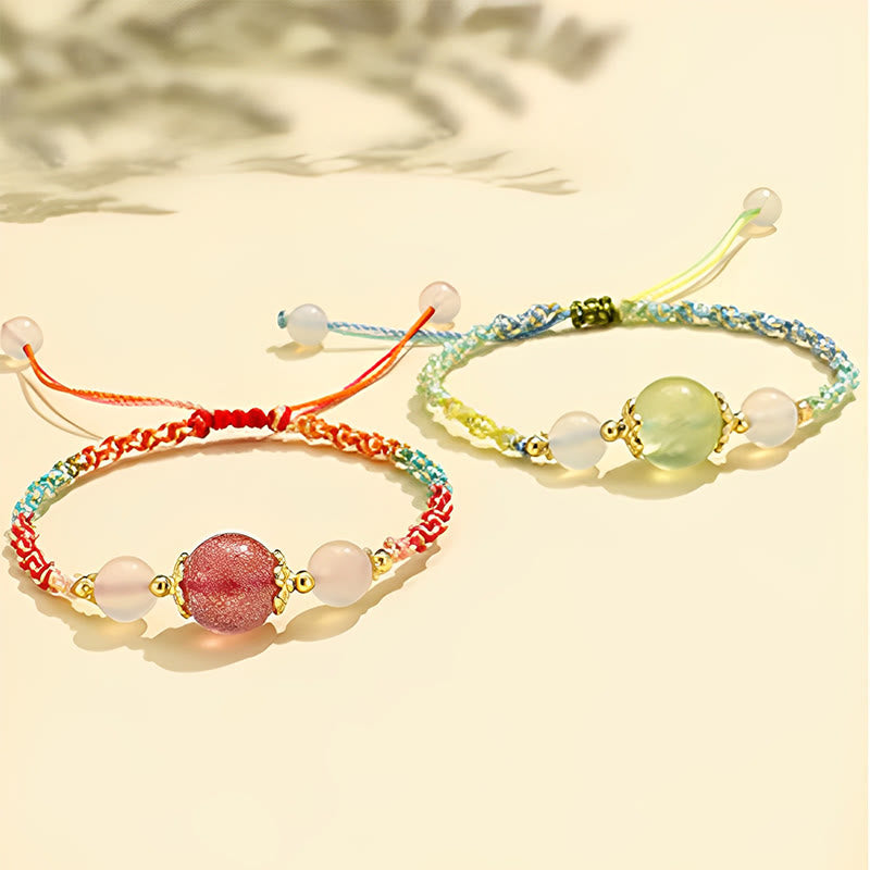 Strawberry Quartz Healing Bracelet with Pink Crystal & White Agate 12mm