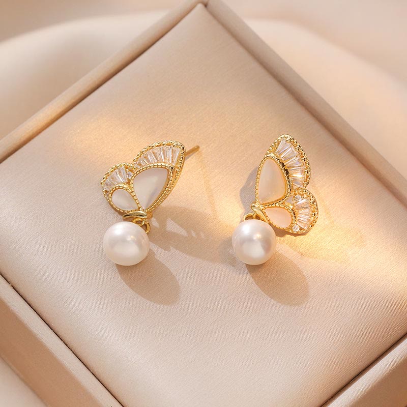 Tridacna Stone Pearl Butterfly Healing Jewelry Set