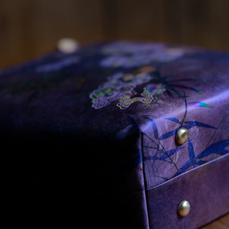 Purple Magpie Birds Bamboo Handle Handbag 23cm