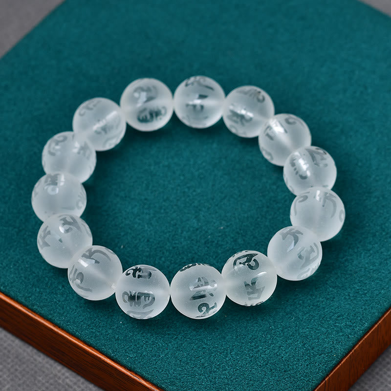 8mm White Crystal Om Mani Padme Hum Protection Bracelet