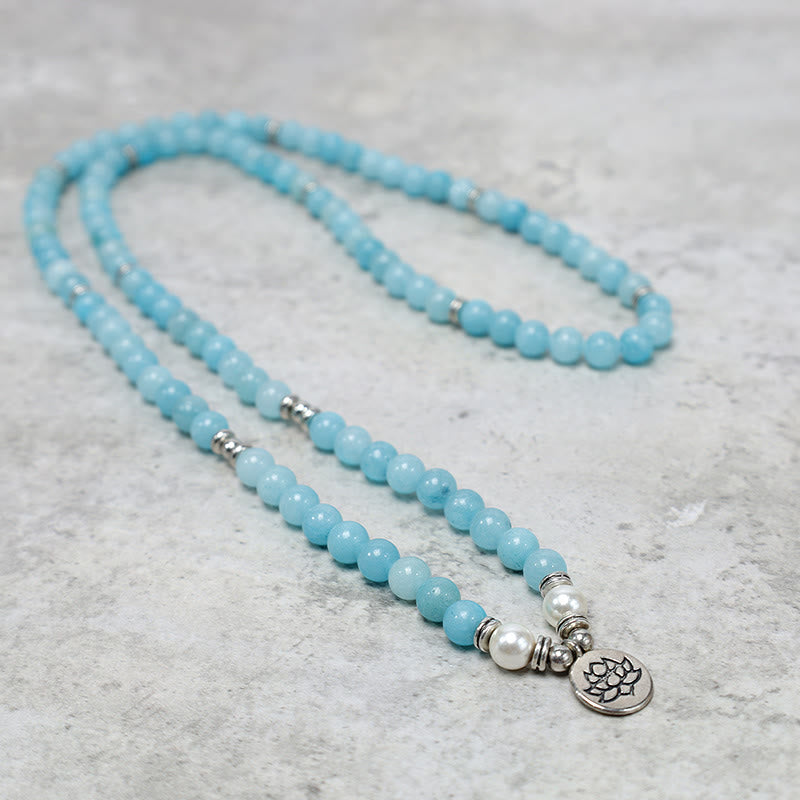 108 Bead Amazonite Gemstone Mala Bracelet for Healing & Confidence