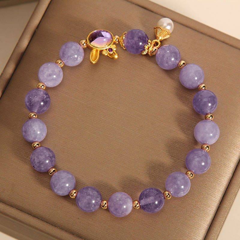 Purple Jade Happiness Bracelet with Rabbit Charm for Protection