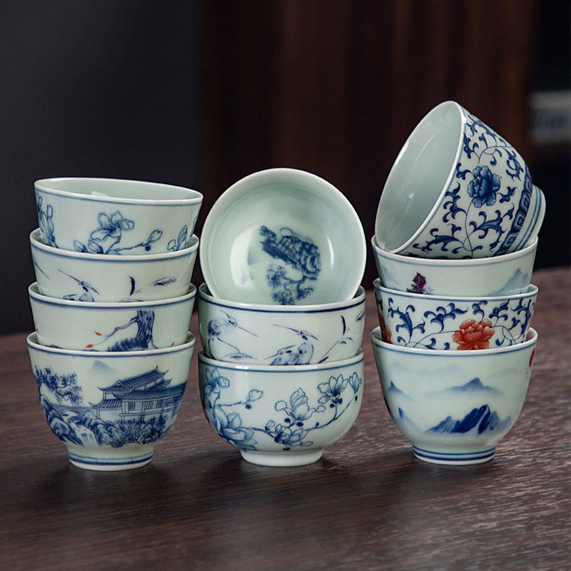 Small Ceramic Tea Cup 50ml | Blue Landscape Handmade Tableware