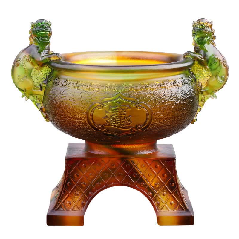 Handmade Liuli Crystal PiXiu Treasure Bowl Art Piece