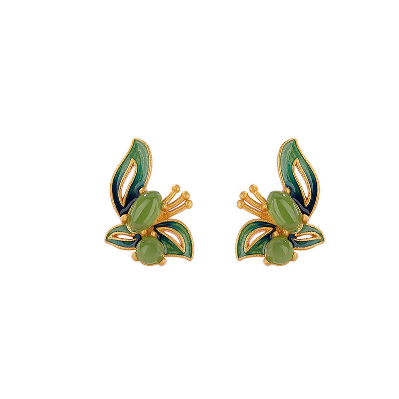 925 Sterling Silver Gold Plated Cyan Jade Butterfly Earrings