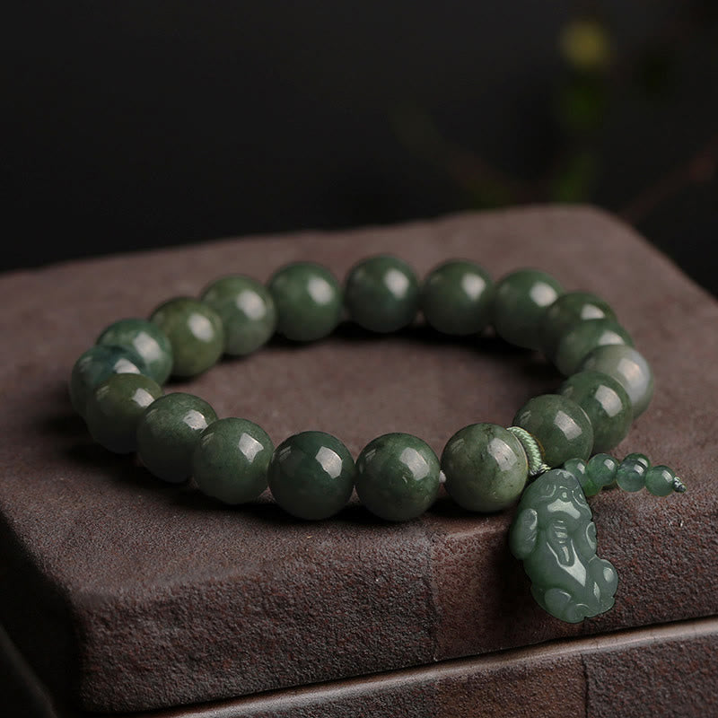 Unisex 10mm Jade Pixiu Prosperity Bracelet for Wealth