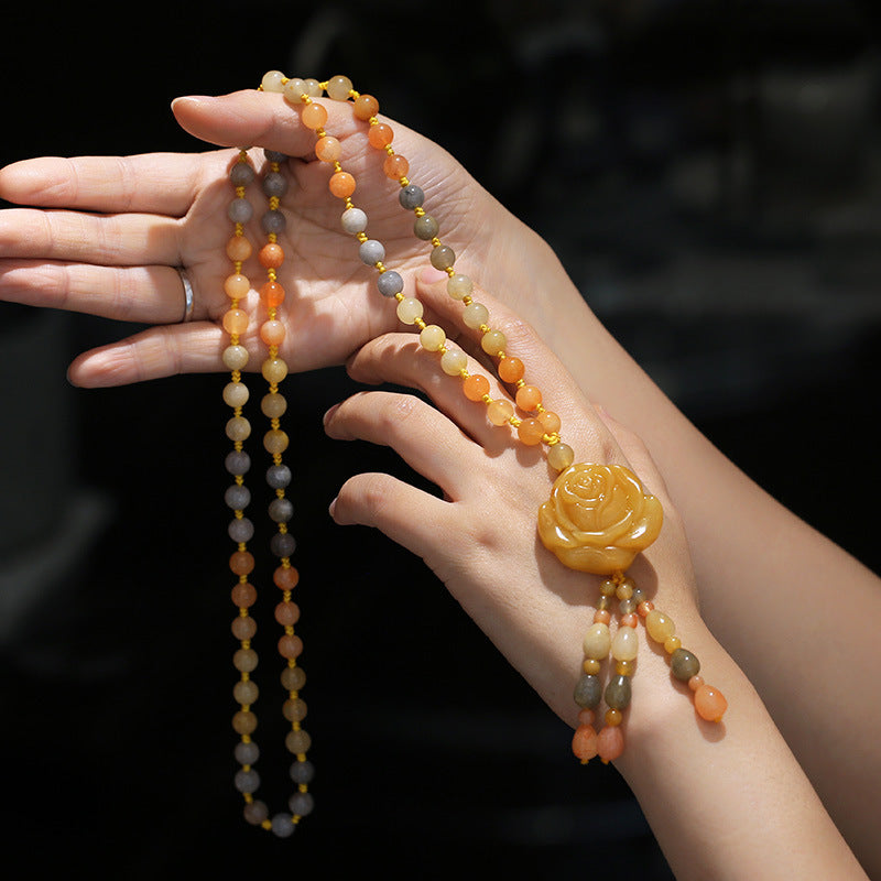 Golden Silk Jade Pendant Necklace | Wealth & Luck Charm