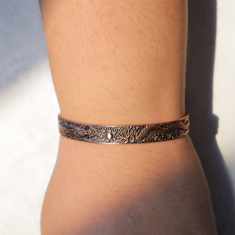Unisex Dragon Phoenix Copper Cuff Bracelet for Protection