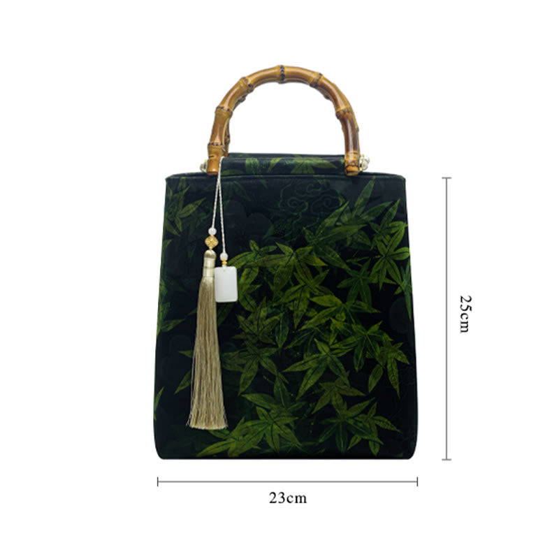 Bamboo Leaves Butterfly Koi Fish Handbag with Jade Handles