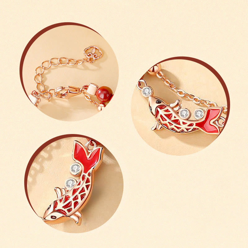 925 Sterling Silver Koi Fish Prosperity Bracelet Double Chain