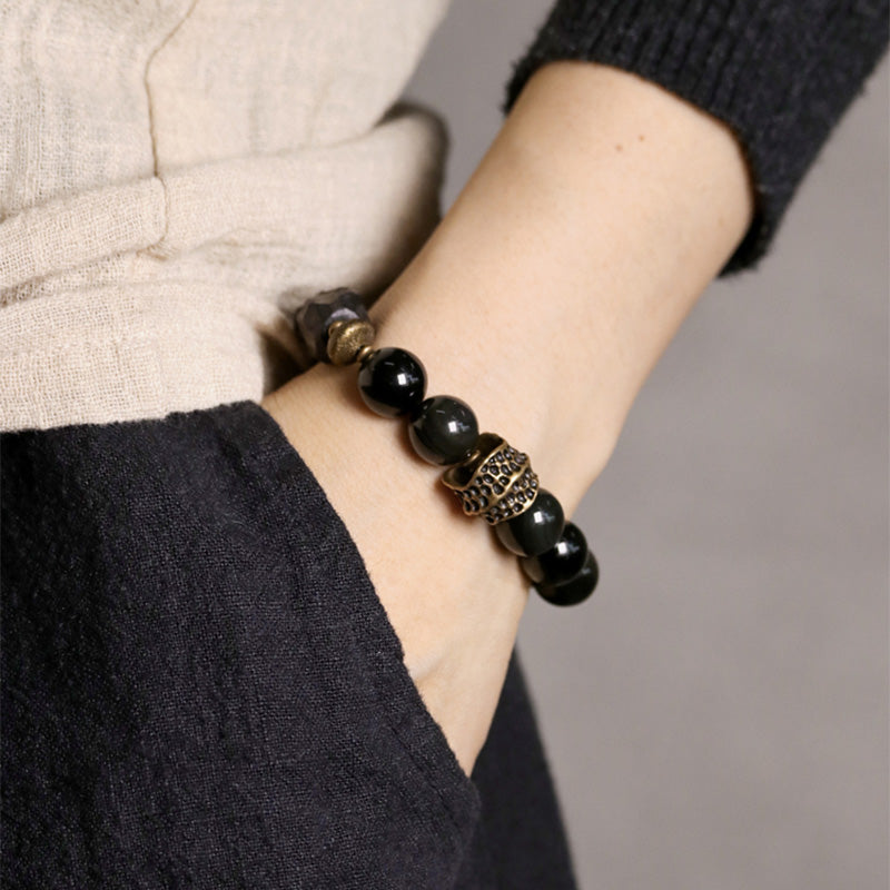 Black Obsidian Ebony Wood Strength Bracelet 17cm