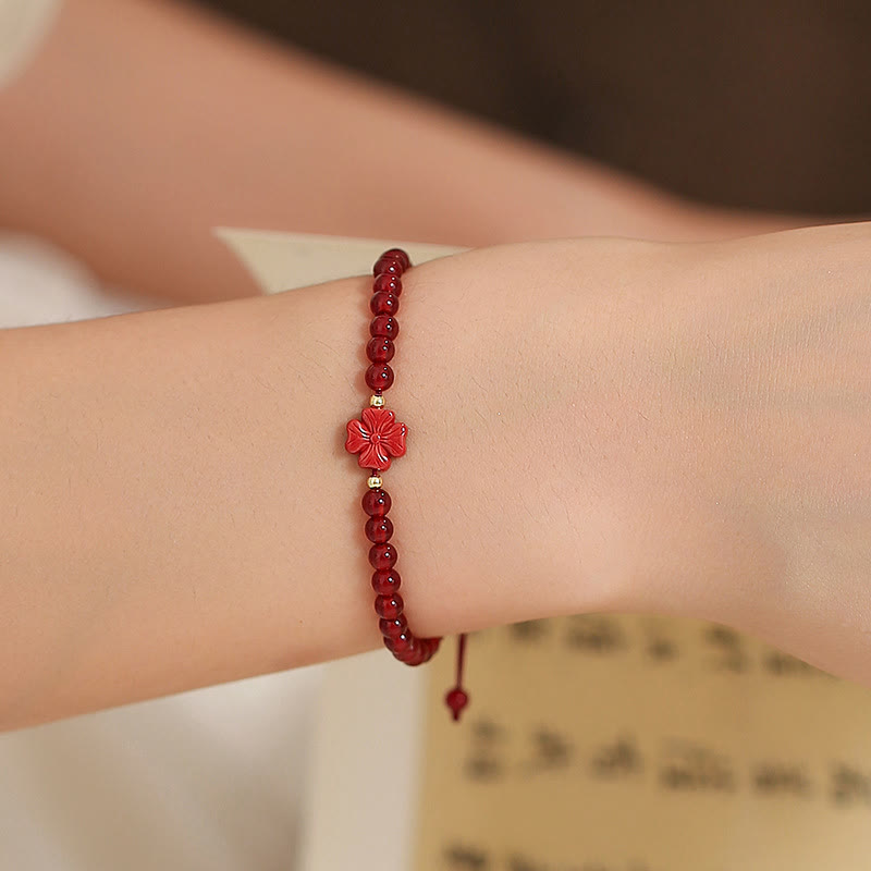 Natural Red Agate Confidence Bracelet with Four Leaf Clover & Star Charm