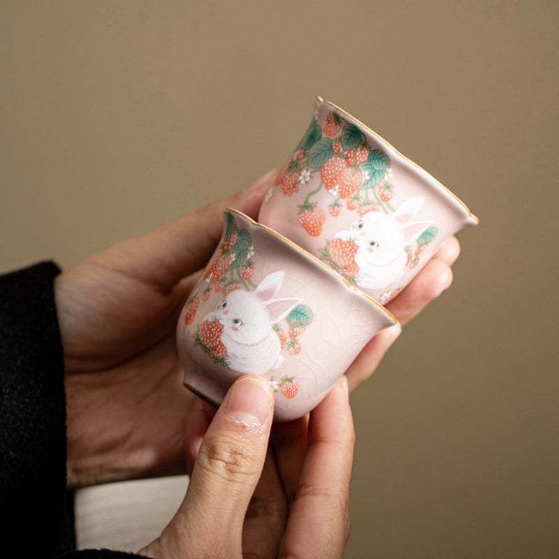 55ml Ceramic Strawberry Rabbit Teacup | Zen Decor Delight