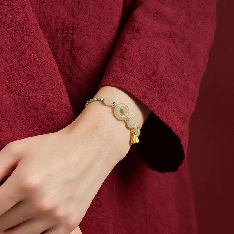 Jade Lotus Peace Buckle String Bracelet for Abundance