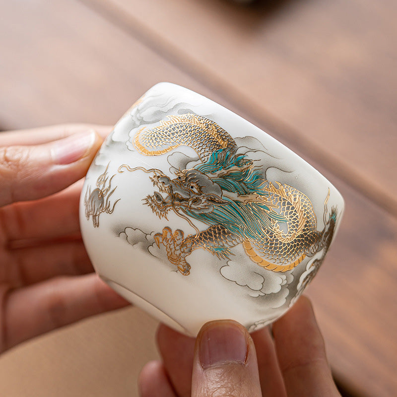 Dragon Phoenix Ceramic Teacup 130ml Zen Decor Gift
