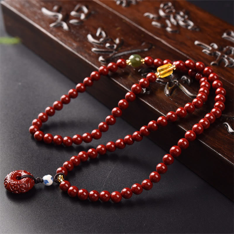 6mm Cinnabar Peace Buckle Triple Wrap Unisex Bracelet