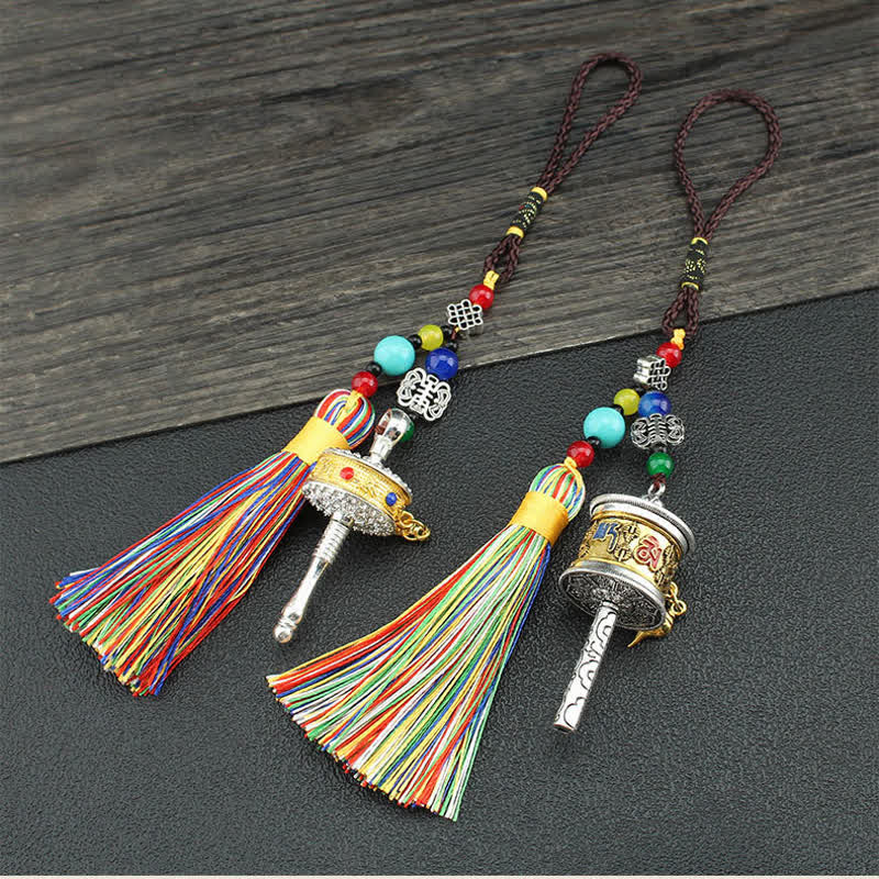 Om Mani Padme Hum Prayer Wheel Tassel Car Hanging