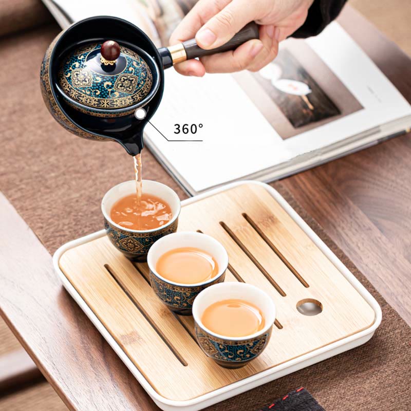 Ceramic Chinese Gongfu Teapot Set with Portable Gift Bag