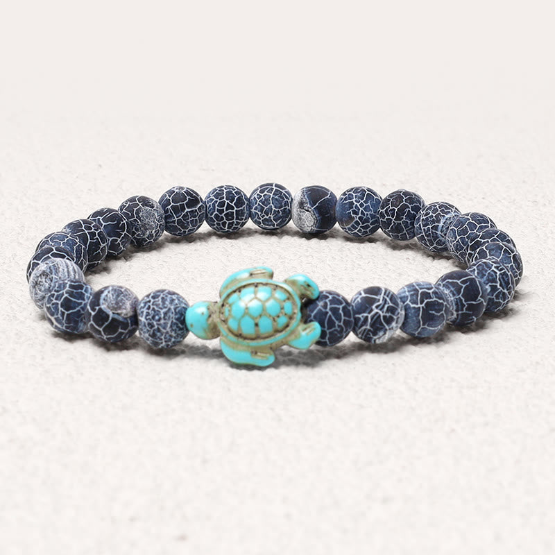 8mm Turquoise Blessing Bracelet with Sea Turtle Charm