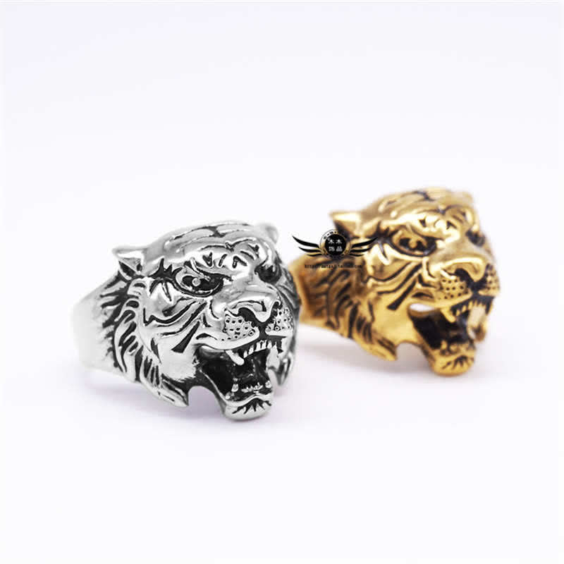 Titanium Steel Tiger Head Ring for Balance and Calm Energy