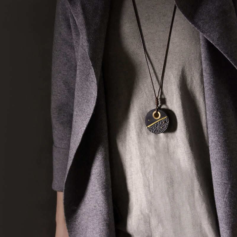 Unisex Ebony Wood Spiritual Necklace with Copper Pendant for Peace