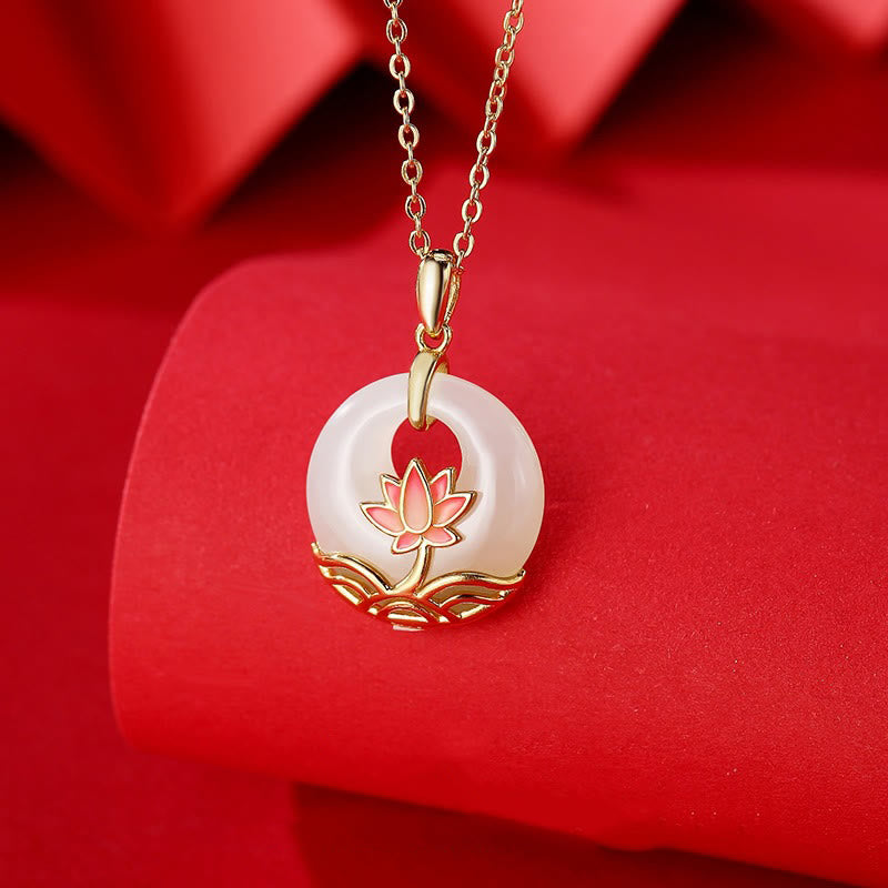Hetian White Jade Lotus Flower Protection Necklace