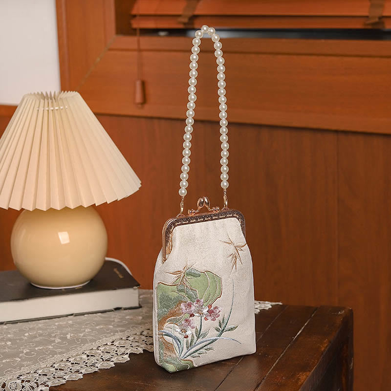 Mountain Stone Orchid Pearl Chain Crossbody Bag