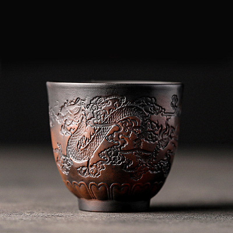 Ceramic Zen Teacup with Lotus & Dragon Design - 130ml Bowl