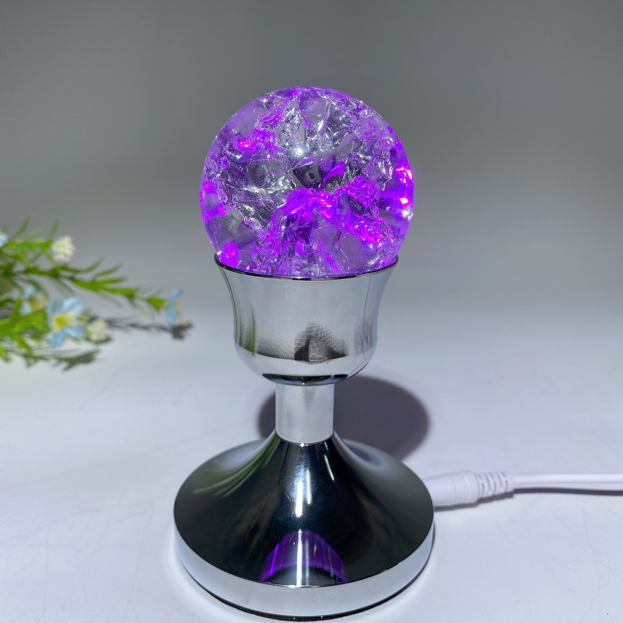 75mm Silver Crystal Lamp Stand USB Healing Light