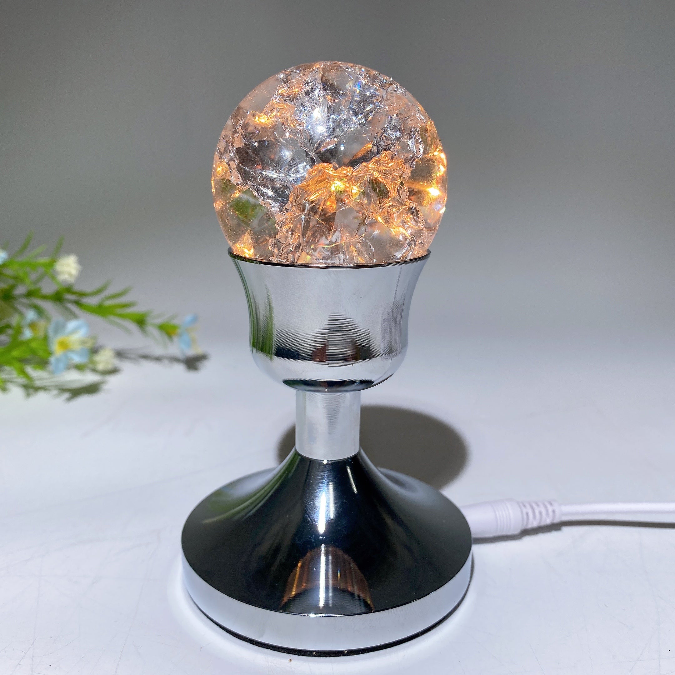 75mm Silver Crystal Lamp Stand USB Healing Light