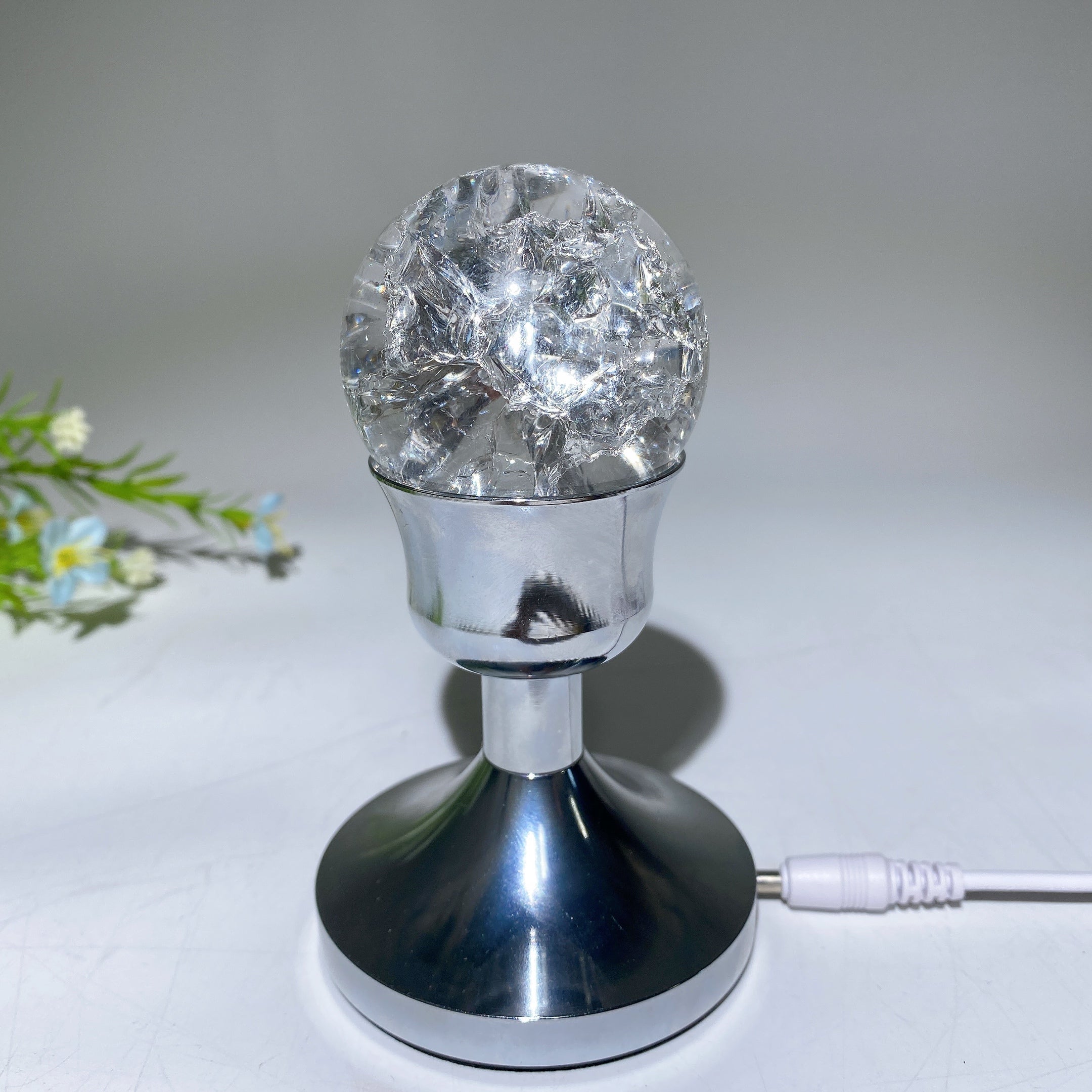 75mm Silver Crystal Lamp Stand USB Healing Light