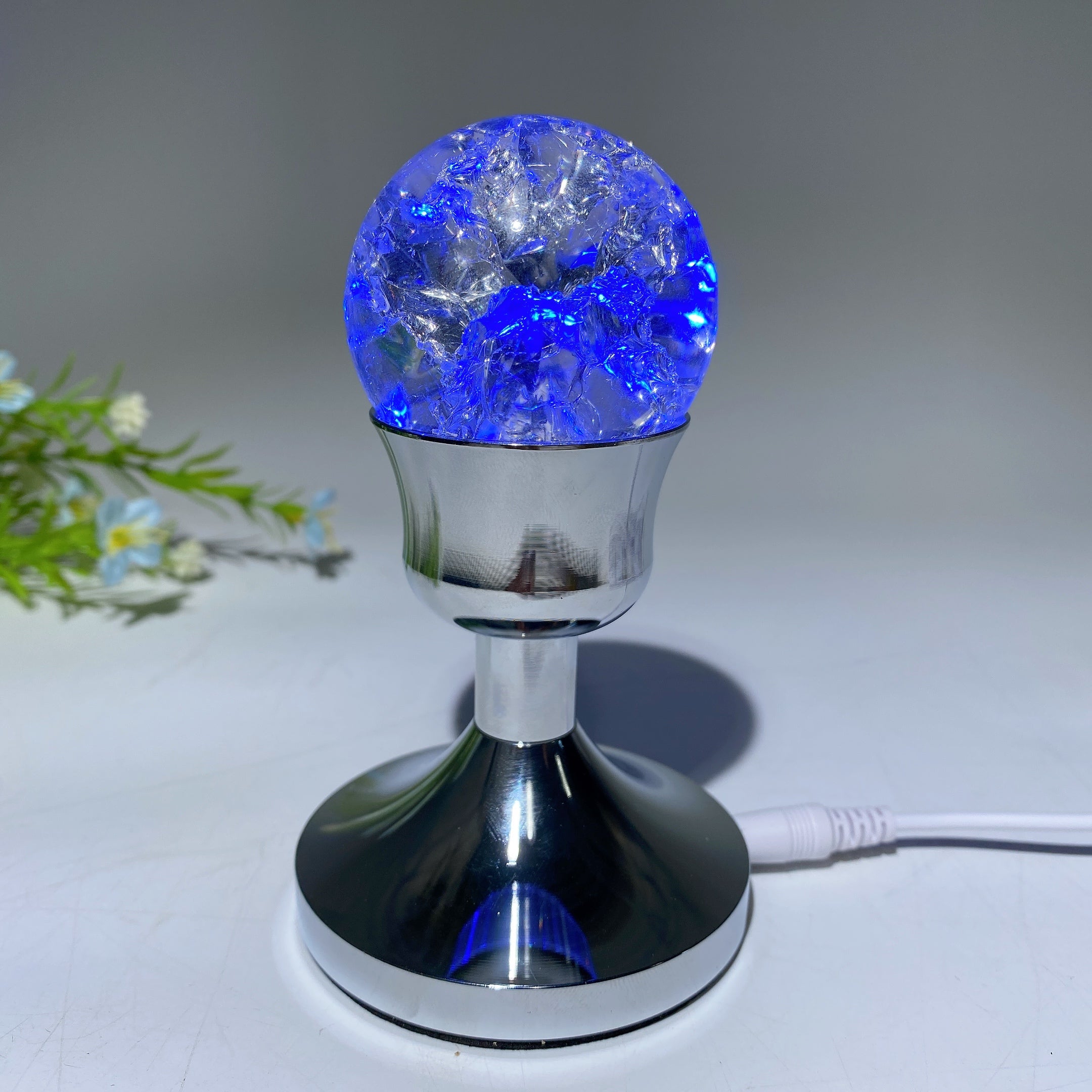 75mm Silver Crystal Lamp Stand USB Healing Light