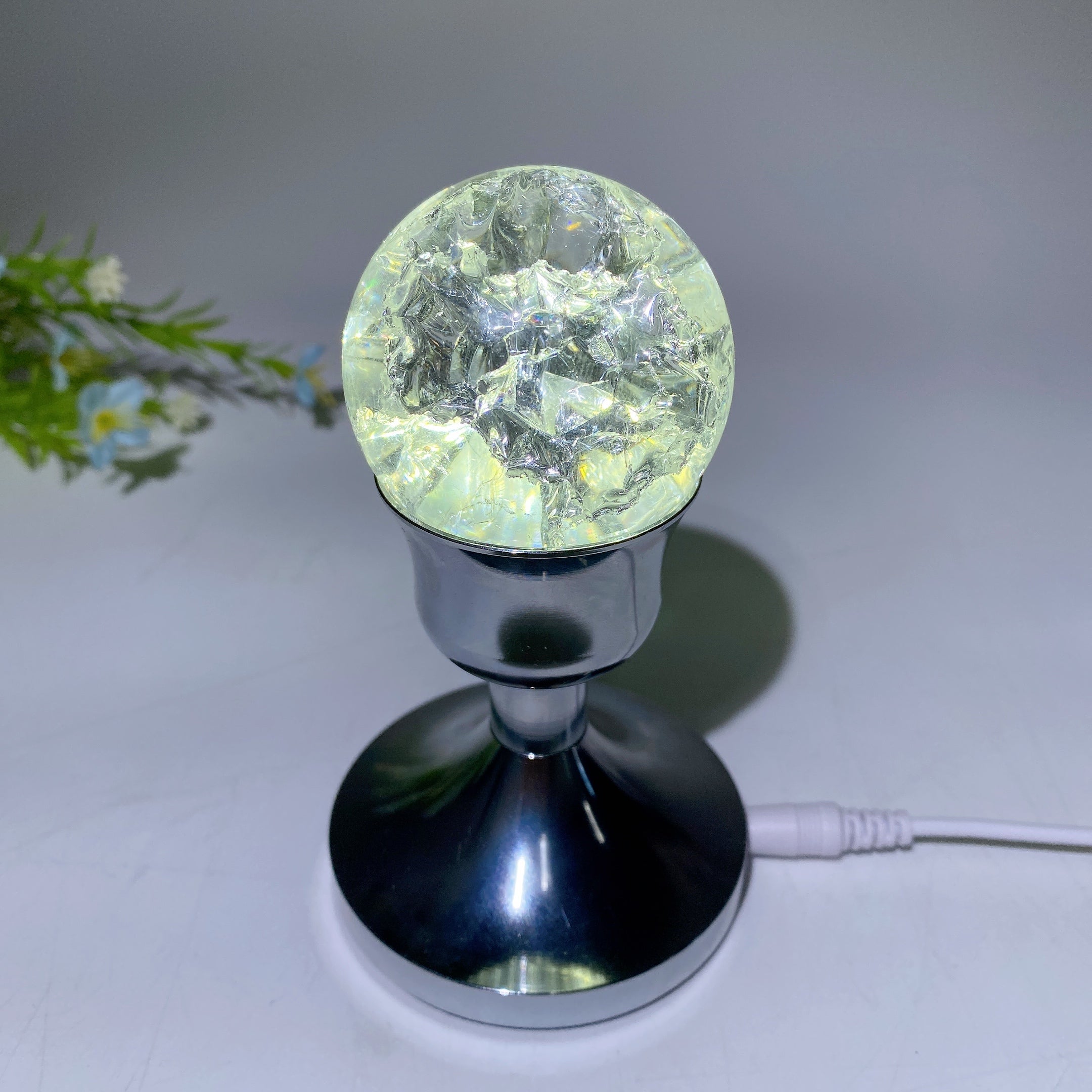 75mm Silver Crystal Lamp Stand USB Healing Light