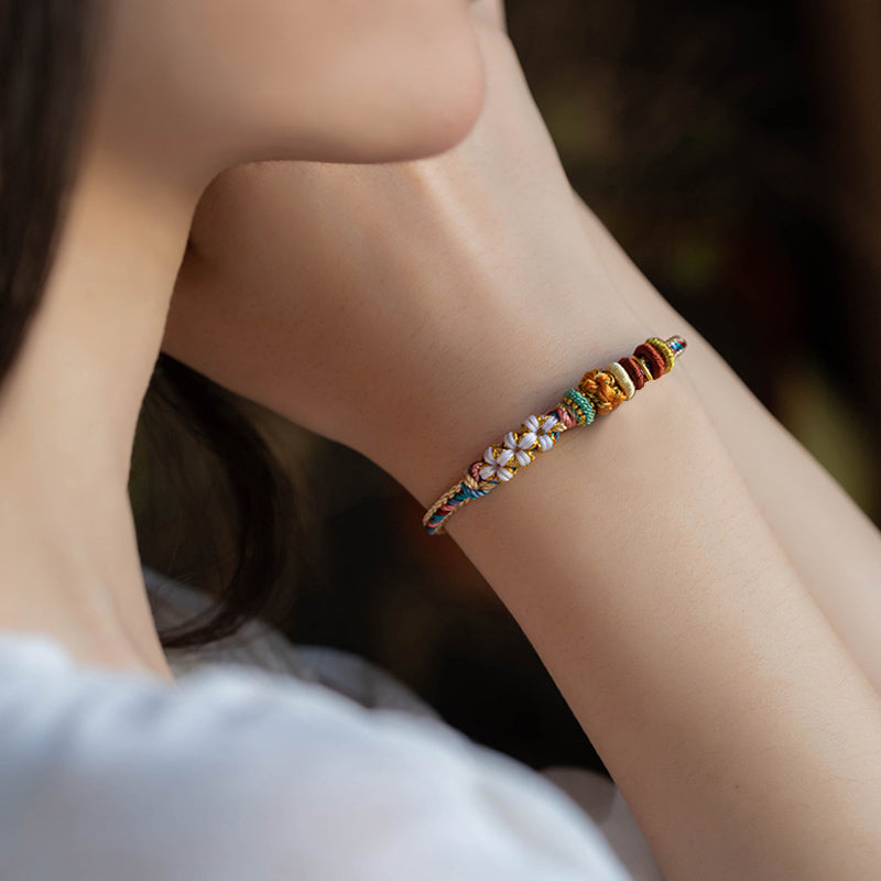 Handmade Dunhuang Peach Blossom Pattern Red String Bracelet