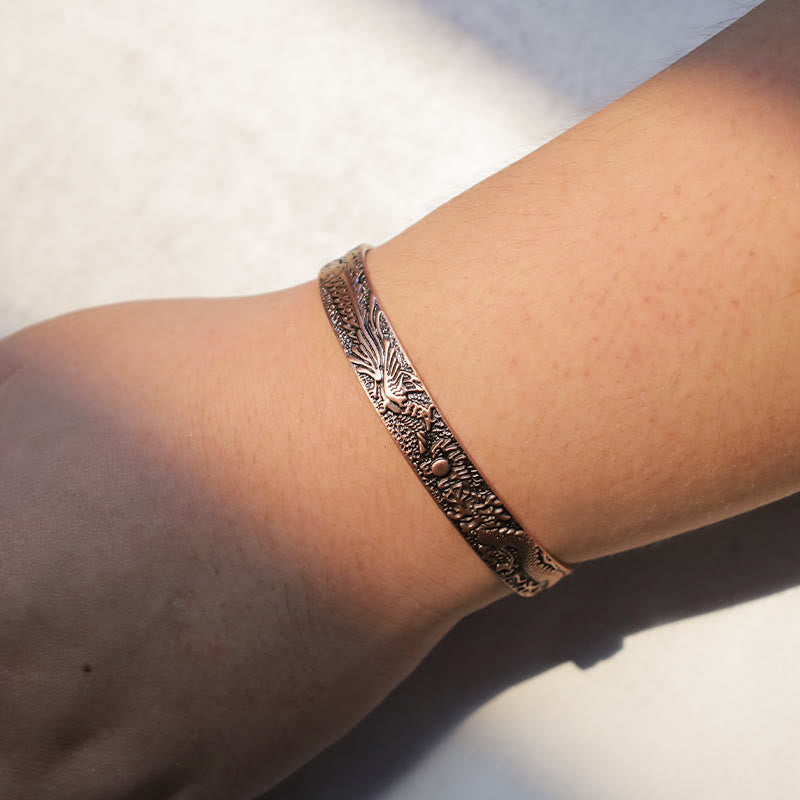 Unisex Dragon Phoenix Copper Cuff Bracelet for Protection
