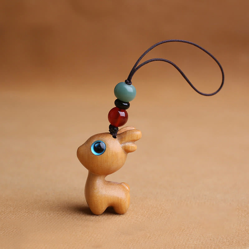 Sandalwood Wood 35mm Mini Deer Protection Key Chain
