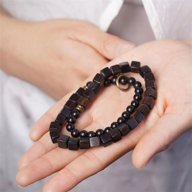 Tibet Ebony Wood Double Wrap Spiritual Bracelet for Peace