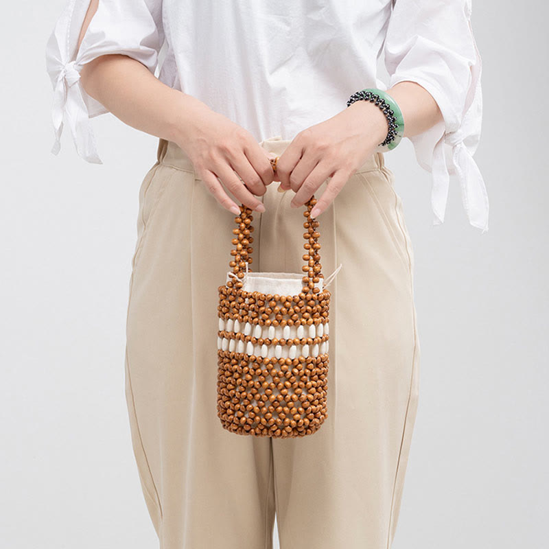 Wooden Beads Bucket Bag 12cm for Spiritual Jewelry
