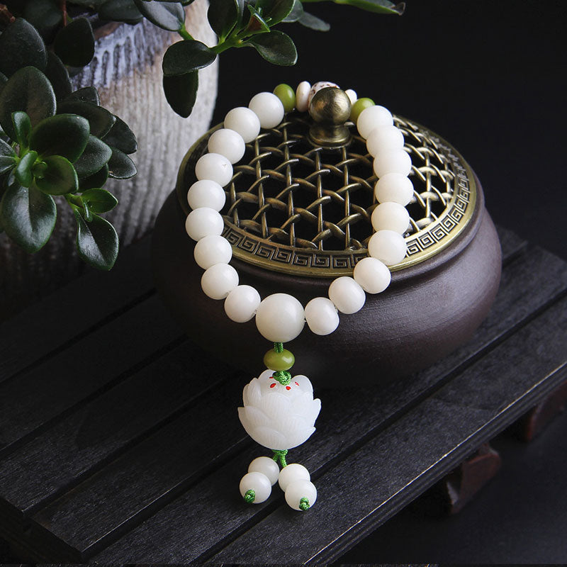 8mm Bodhi Seed Lotus Bracelet for Luck & Enlightenment