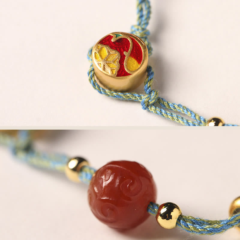 Auspicious Clouds Hetian Jade Fu Character Luck Rope Bracelet