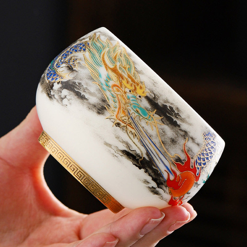 Dragon Playing with Pearl Ceramic Teacup 160ml | Tableware