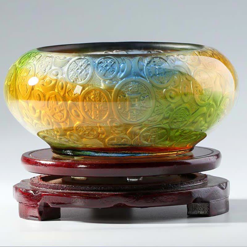 Handmade Liuli Crystal Treasure Bowl for Prosperity Decor
