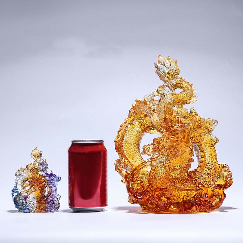 Small Colorful Liuli Crystal Dragon Statue for Protection & Luck