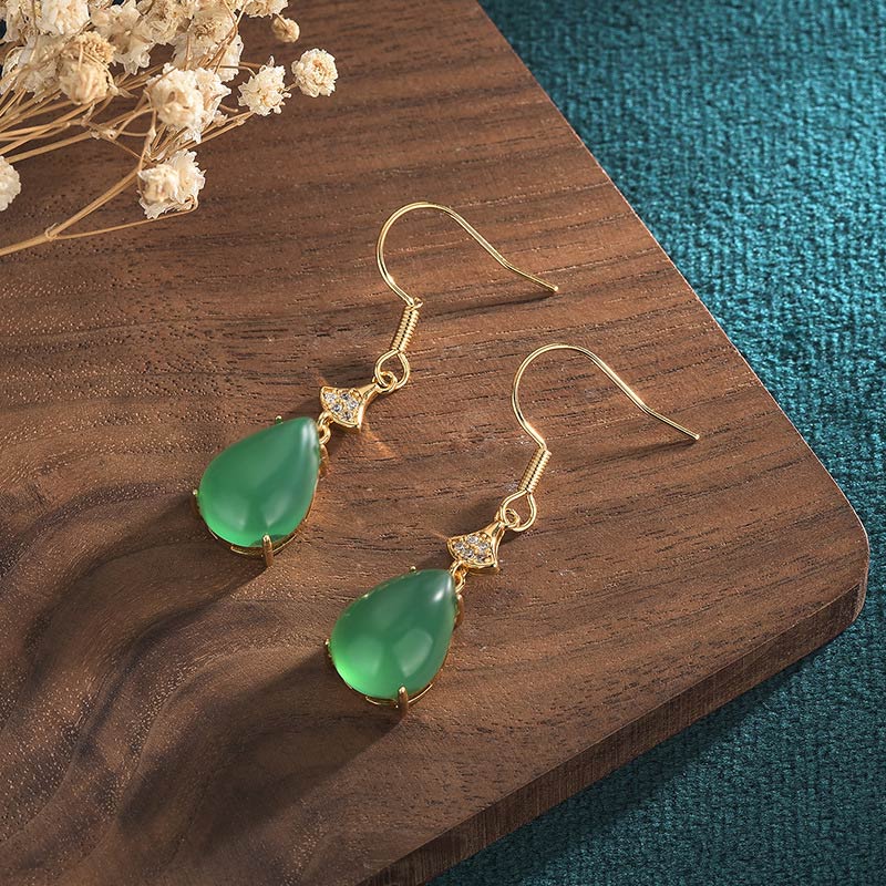 42mm Cyan Jade Drop Earrings for Success & Positive Energy