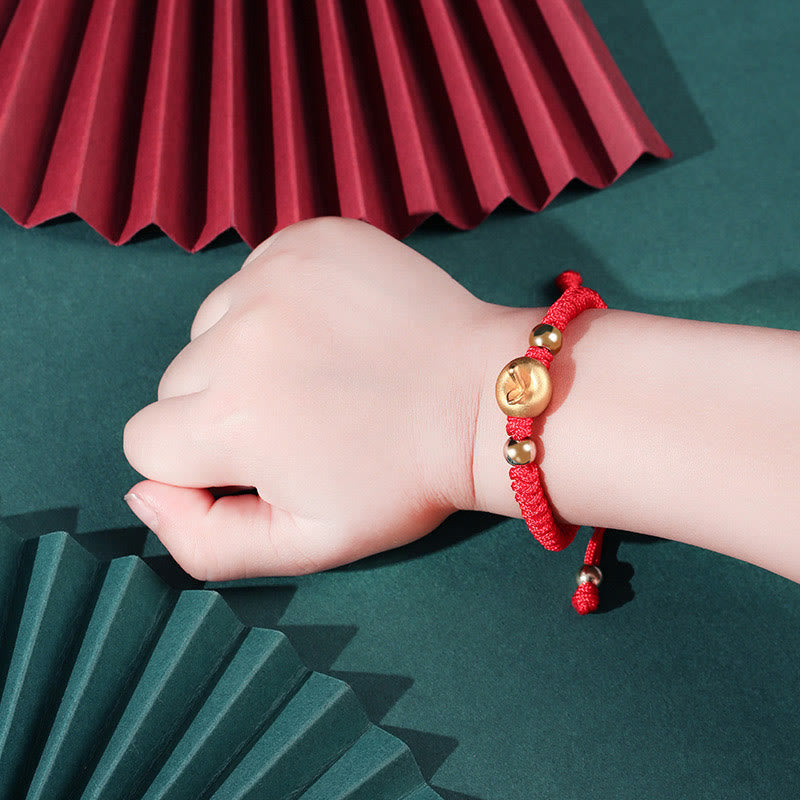 999 Sterling Silver Apple Red String Protection Bracelet