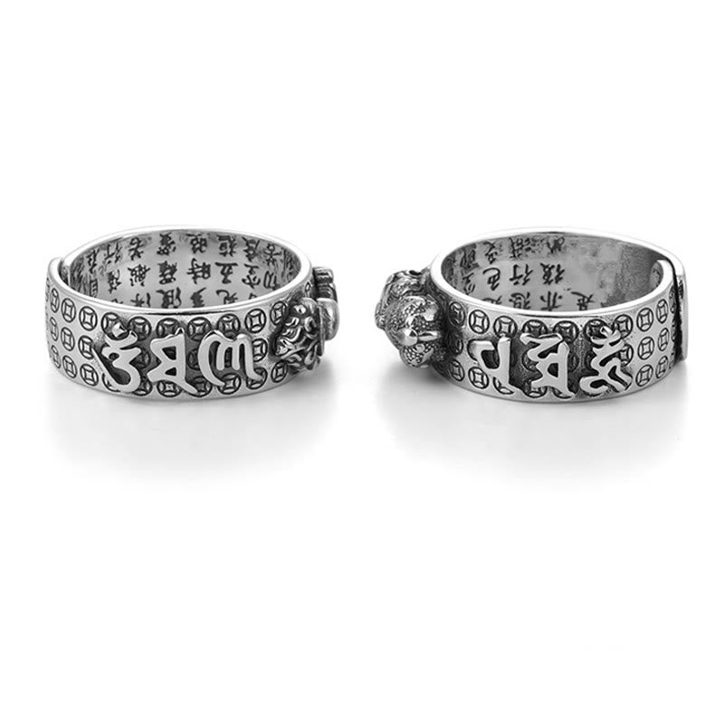 Om Mani Padme Hum Silver PiXiu Wealth Ring 990 Sterling