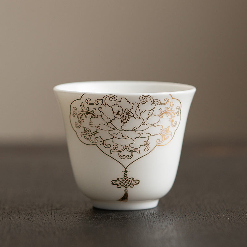 Zen Ceramic Teacup with Lotus Flower and Mountain Design 100ml