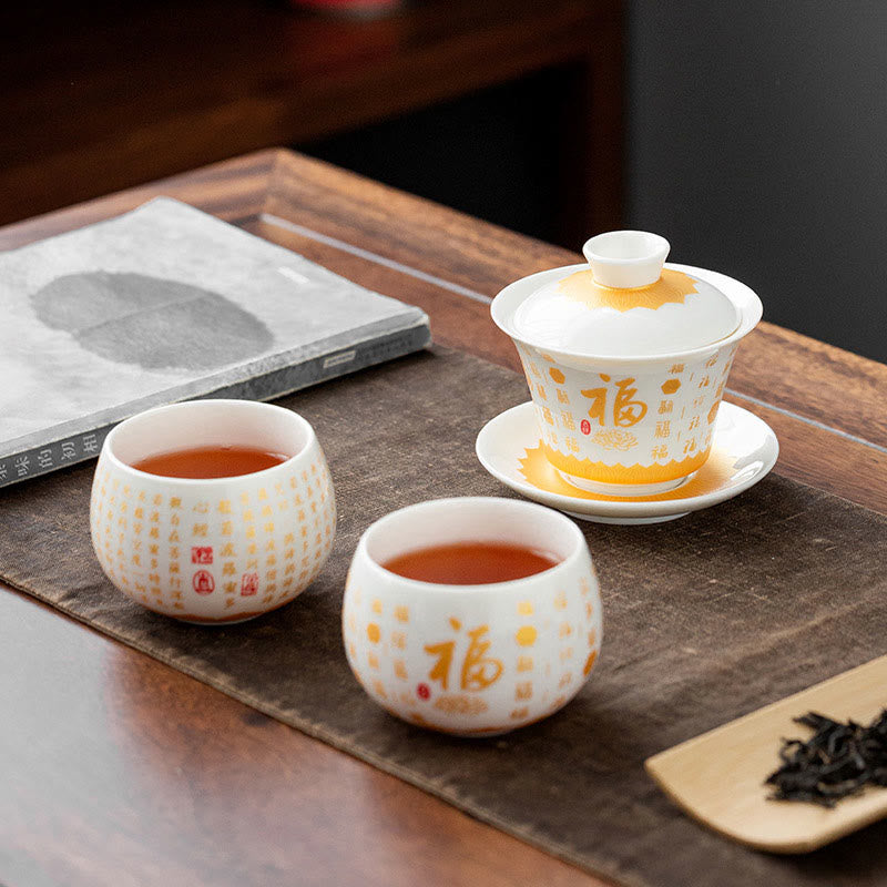 Fu Character Ceramic Gaiwan 150ml Meditation Tea Set